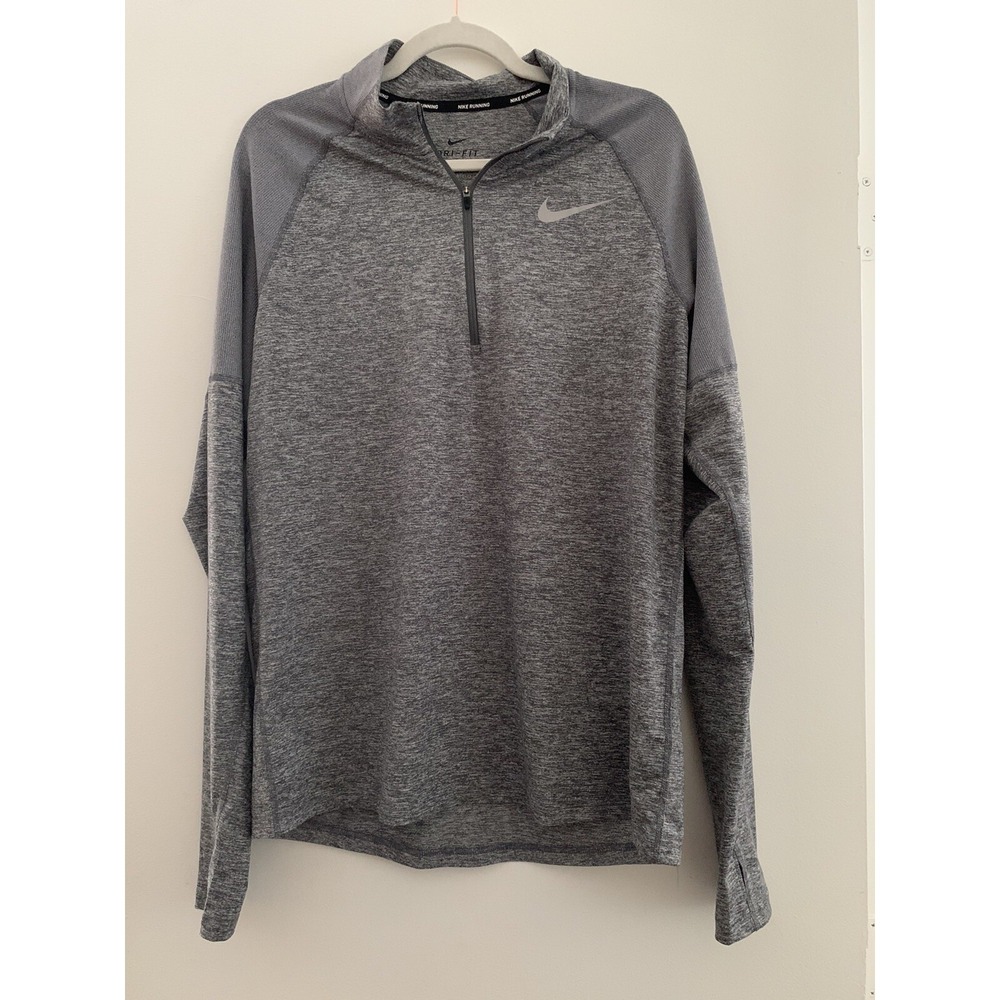 Nike Running Dri-Fit Medium Golf 1/4 Zip Mock Neck Pullover Thumb Hole Gray M